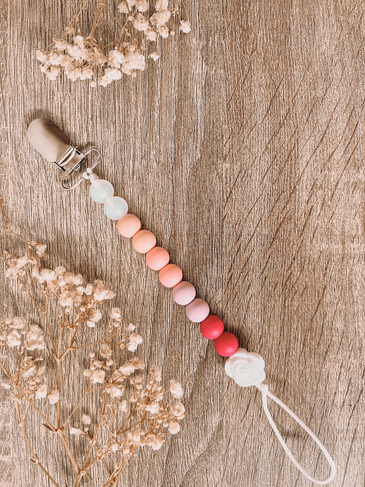 Hart Strings Soother Clips - Ombre Pink with White Rose