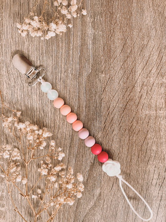 Hart Strings Soother Clips - Ombre Pink with White Rose